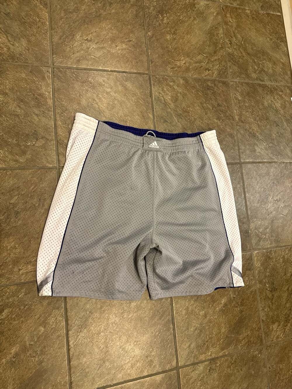 Vintage Men’s Adidas 2XL Grey and Purple Reversible Mesh Basketball Shorts